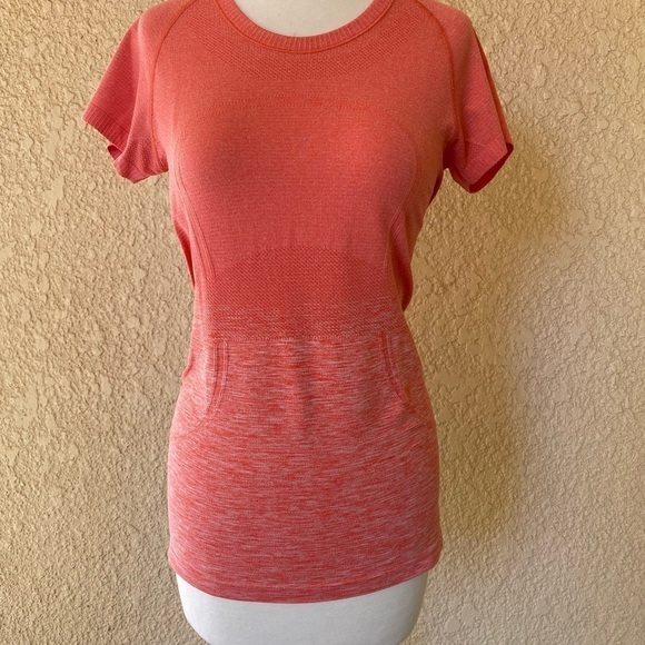 Lululemon Short Sleeve Shirt Sunny Orange /Coral‎ EUC - Picture 3 of 12